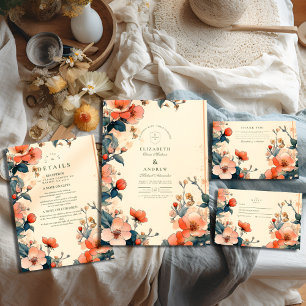 Elegante Hochzeit im floralen Jugendstil Dankeskarte