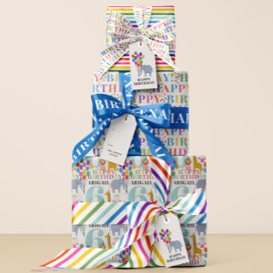 Farbenfrohe Safari Tiere glücklich Geburtstag Jahr Geschenkpapier