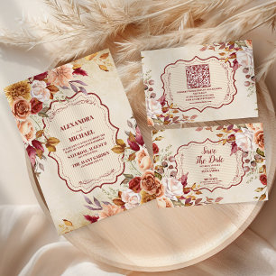 Rust Terracotta Blume Burnt Orange Hochzeit im Her All In One Einladung