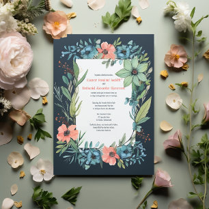 Whimsical Floral Salmon Blue Green Wedding Begleitkarte