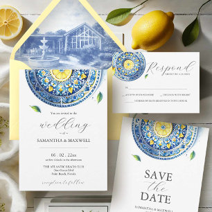 Amalfi Tile & Watercolor Lemon Hochzeit Einladunge Einladung
