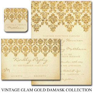 Die Vintage Goldmedaille für die Hochzeit von Glam Einladung