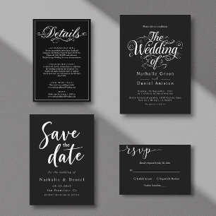Delikate Schwarz-Weiß-Script Einfache Hochzeit RSVP Karte