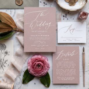 Moderne rosa Taupe Einfache kalligraphische Hochze Einladung