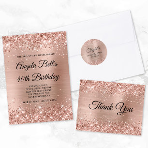 Glittery Light Rose Gold Foil 40. Geburtstag Pappteller