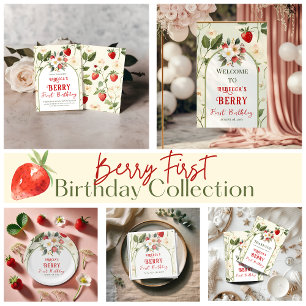 Rustic Red Strawberry Berry Erster Geburtstag Dankeskarte