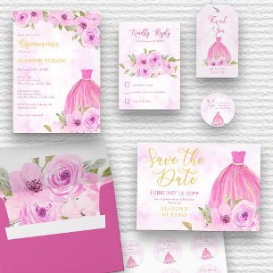 Hübsch-rosa-Flora und -kalligrafie RSVP Karte