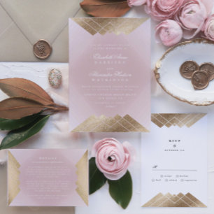 Geometrisches Pink Gold Gatsby Calligrafy Wedding Einladung