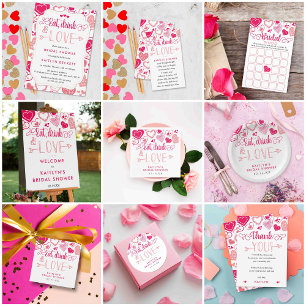 "Essen, Trinken und Liebe" Valentinstag Brautparty Begleitkarte