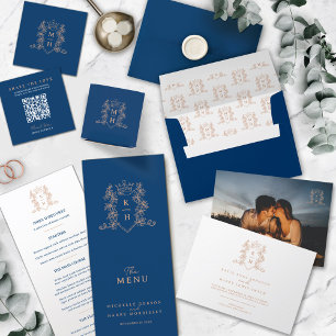 Blaue Rose Goldkronen-Hochzeit aus weißem Foto Dreifach-gefaltete Programmkarte