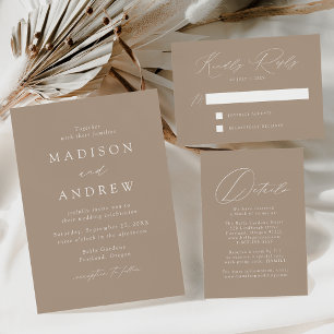 Taupe Modern Elegance Monogram Wedding Einladung