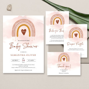 Trendy Boho Dusty Pink Rainbow Copper Oh Baby Einladung