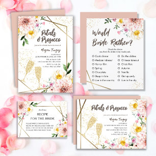 Petals & Prosecco   Florale rosa Brautparty Einladung