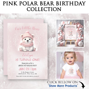 Winter Bear 1. Geburtstag Niedlich Pink Polar Bear Dankeskarte