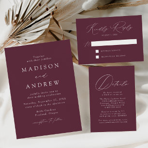 Wine Modern Elegance Monogram Wedding Einladung