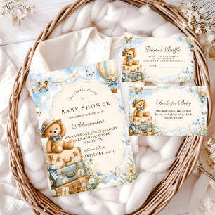 Verzauberte Teddybär-Reise-Baby-Party Einladung