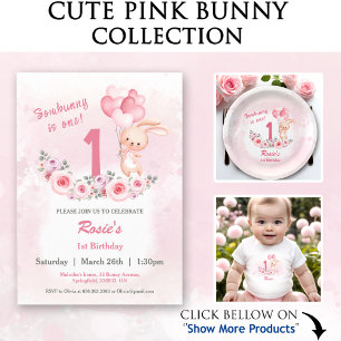 Niedliches Bunny Pink 1. Geburtstag Name Blumenfrü Baby T-shirt