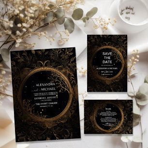 Mystical Celestial Black and Gold Wedding Tischnummer