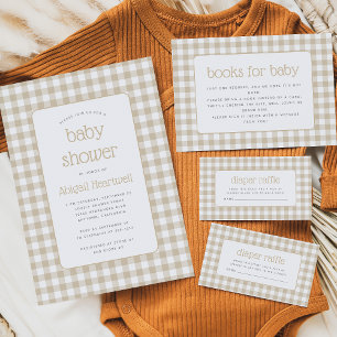 Beige Gingham Karo neutrale Babyparty Einladung