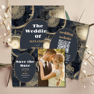 Elegante Silver Gold Celestial Wedding Save The Date