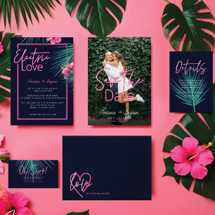 Elektrische Liebe Neon Pink Heart & Tropical Palm  Tischnummer