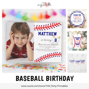 Boy Foto Sports Party Baseball Geburtstag Einladung