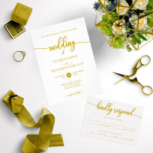 Wir binden die Goldkalligrafie-Hochzeit der Knoten Einladung