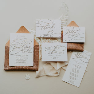 Romantische Goldkalligraphie Blühe die Hochzeit vo Einladung