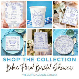 Personalisiert Blue Chinoiserie Blumenstrauß Braut Pappteller