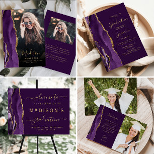 Foto Lila Achat Gold Schrift Pflaume Abschluss Dankeskarte
