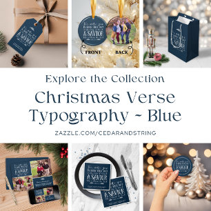 Christliche Weihnachtstypografie Blue Holiday Foto Keramik Ornament