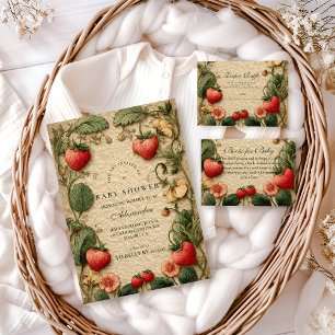 Erdbeer Cottagecore Babyshower Einladung