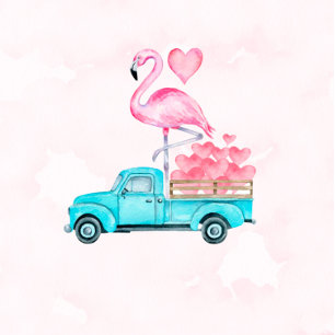 Vintager LKW Pink Flamingo Herz Dusche Einladung