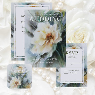 Hochzeitliches Foto Wasserfarben Rose Grün Dankeskarte