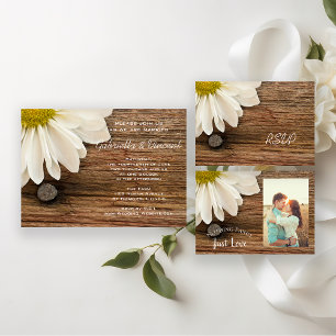White Daisy und Barn Wood Country Wedding UAWG RSVP Karte