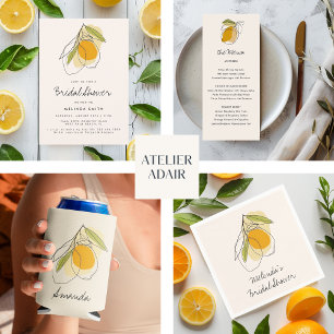 Citrus Lemon Modern Line Zeichnend Hochzeitsmenü Menükarte
