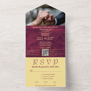 Elegantes Dunkelburgunder mit Goldakzent RSVP All In One Einladung