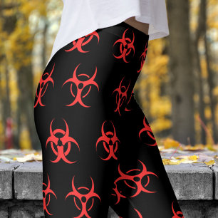 Fett rotes und schwarzes Biogefährdung-Muster Leggings