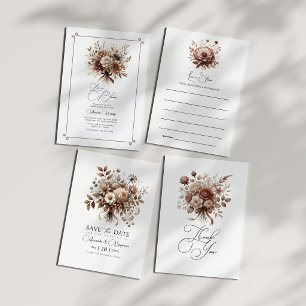 Neutrale Bloom Mocha Mousse Florale Hochzeitstorte Save The Date