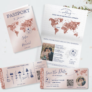 Hochzeit in Urlaubsort Passport World Map Registry Einladung