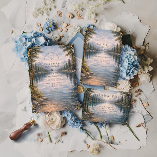 Mountain Lake Forest Reflection Hochzeit Einladung