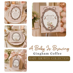 Ein Baby braut Gingham-Kaffee-Baby-Shower Quadratischer Aufkleber