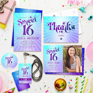 Sweet 16 Groovy Lila Blue Gradient Boho Retro Serviette