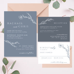 Moderne Boho Floral Kontur in Dusty Blue Dankeskarte