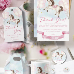 Baby Dusche Mairytale Pony Stars Pink Balloons Dankeskarte