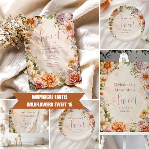 Pink Romantische Wildblumen Pastell Sweet 16 Einladung
