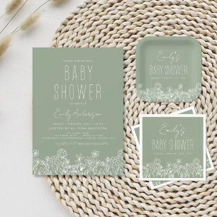 Wildblume Baby in Bloom Baby Dusche Grün Einladung