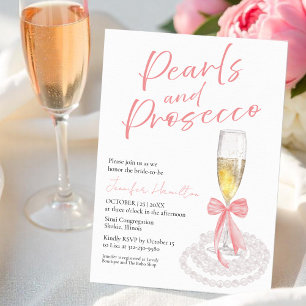 Perlen und Prosecco   Bow Watercolor-Brautparty Einladung