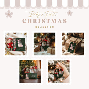 Foto Pink Green Baby Erstes Weihnachtsfest Feiertagskarte