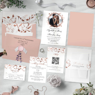 Wreath Rose Gold Foil Foto Save the Date Einladung